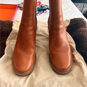 Tory Burch Cognac Leather Ankle Boots with bag